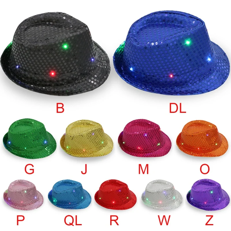 Fedoras модная блестящая джазовая шляпа реквизит для сцены флэш ковбойская шляпа с блестками шляпа для взрослых со светодиодной подсветкой