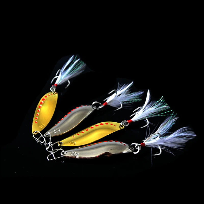 FARGIANT Spoon Fishing Lure Sequins Metal Jig Spinners Fishing Accessories Hard Baits For Trout Pike Peche Feather Tail Hook