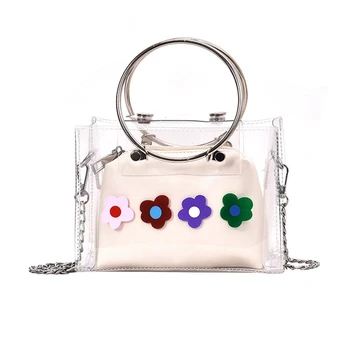

Women'S Solid Color Transparent Jelly Shoulder Bag Ladies Fashion Chain Messenger Bag Mobile Phone Bag Flower Ring Decoration