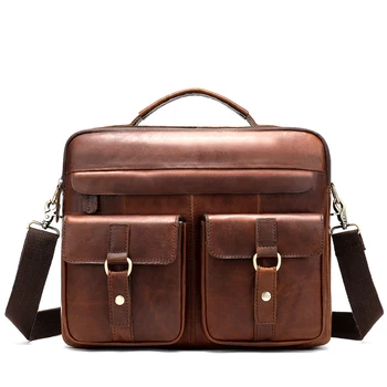

Genuine Leather Men's Briefcase Casual Simple Cowhide Messenger Bags Business Vintage Lawyer Laptop Shoulder Bag Work Bag