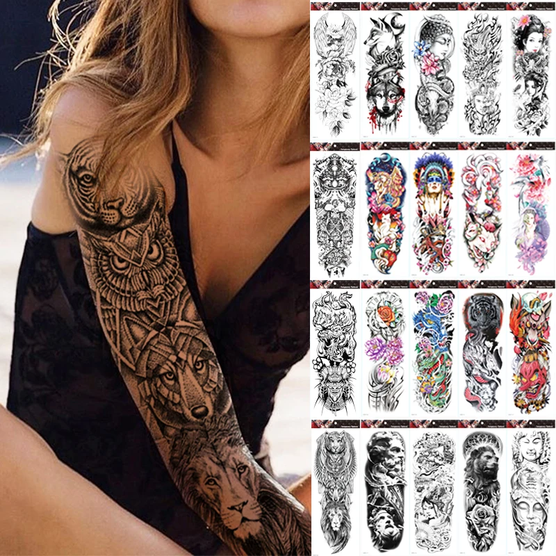 20 pcs/lot Wholesale Full Arm 48x17cm Temporary Tattoo Sticker Body Leg Waist Art for Women Men