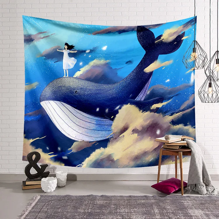 3D Whale Tapestry Fabric Decor blanket Yoga Travel Sleeping Mat Large 150x130cm Beach Towel Carpet Wall Rug Animal Tapestry Home