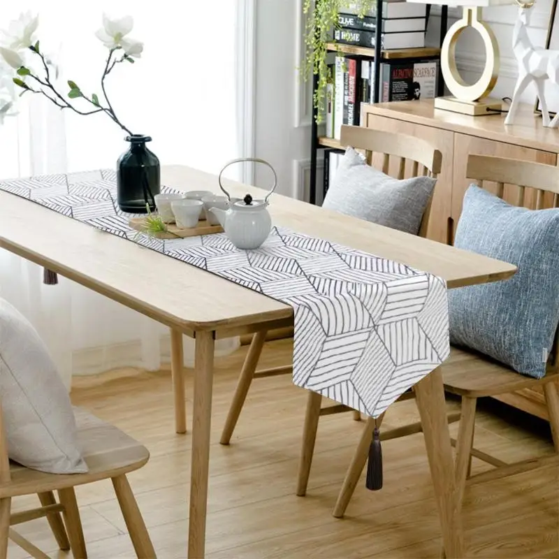 Nordic Style Geometric Pattern Linen Table Runner Creative Simple Modern Cotton Tablecloth Coffee Tea Table Cover