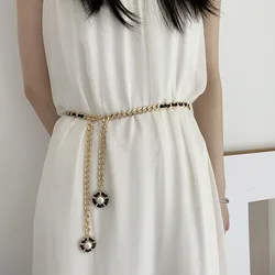 Fashion Metal Petal Pendant Buckle Thin Chain Women Waist Chain Small Fragrance Style With Dress Decoration Suit Waist Waistband