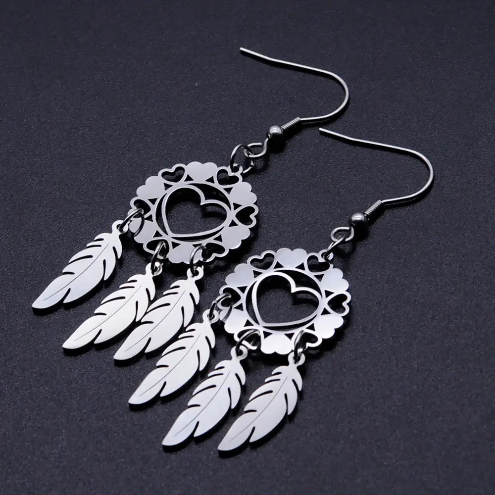 316 Stainless Steel Boho Lotus Dream Catcher Earring For Women Fashion Bohemia Jewelry lotus earrings