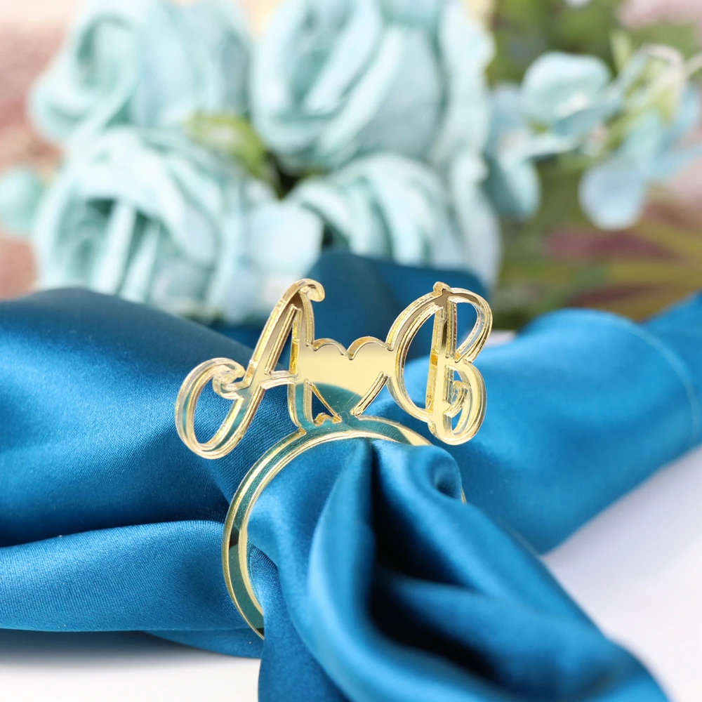 Custom heart with Initials Napkin Ring,Personalized Wedding napkin rings table decora,mirror gold Cut Napkin Ring with Initials  (4)