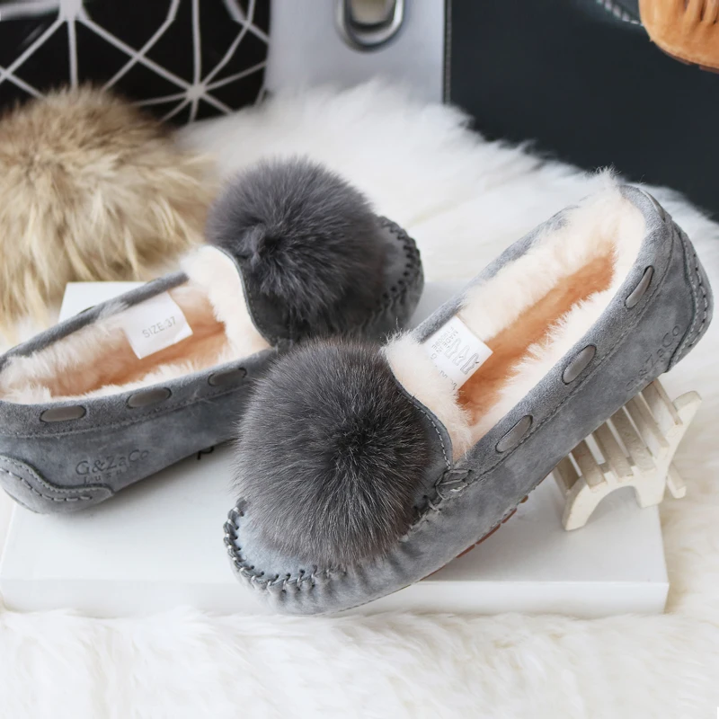 G& Zaco/Роскошная осенне-зимняя обувь на плоской подошве с овечьим мехом; обувь из натуральной коровьей замши с натуральным лисьим мехом; женская обувь на плоской подошве из нубука