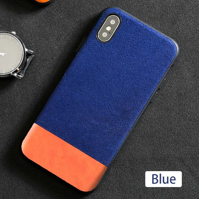 Blue Телефон чехол для iPhone 6 6s 7 8 Plus для X Xs Xr Max Чехол замша Stiting масло воск кожи задняя крышка - Цвет: Blue
