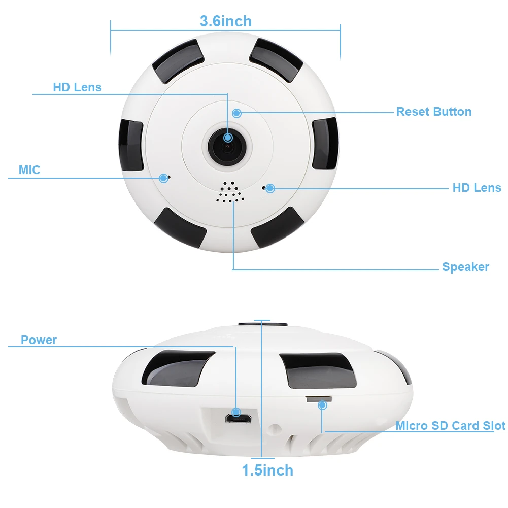 360 градусов панорамный Wifi Камера Беспроводной Wi-Fi IP Камера 960P HD Home security наблюдения яркого видения Температура мониторинга
