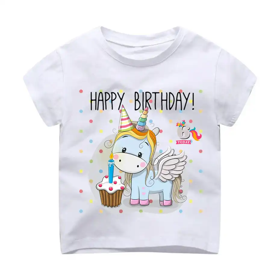3 8t女の子ハッピーバースデーユニコーンtシャツ夏 19 おかしいかわいいbirhtdayプレゼント番号 1 9 Tシャツ子供服dhkp1001 Tシャツ Aliexpress
