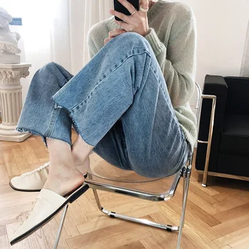 

2020 Women Spring Jeans High Waist Wide Leg Denim Pants With Belt Women Vintage Denim Jeans Korean Trousers Female Pantalon