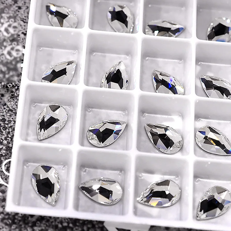 Rhinestones Glass Art-Decorations Nail-Crystals Teardrop Flat-Back Design Drop-Shape