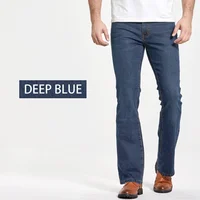 Mens Boot Cut Jeans Slightly Flared Slim Fit Blue Black Trousers Designer Classic Male Stretch Denim Pants 2
