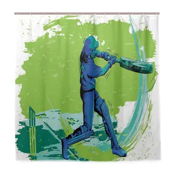 

Unique Shower Curtain Cricket Player Pitching Win Game Champion Team Paintbrush Effect Eco-Friendly with 12 Hooks in Bathroom