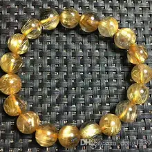 Натуральный Золотой Бразильский Волос Кристалл бисерный браслет 10,6 мм