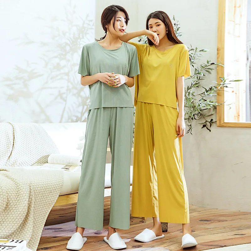 

New Women's Viscose Fiber Pajamas Summer Hot Bear Lazy Homewear Set Short Sleeve Thin Pajamas
