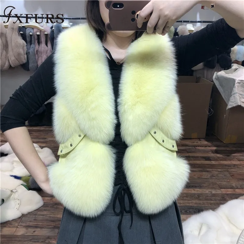 FXFURS жилет из натурального Лисьего меха женские модные меховые жилеты с заклепками без рукавов куртки короткое меховое голье кожаный зимний мех