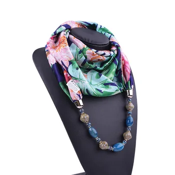 

2020 NEW women's winter scarf pendant necklace scarf women print chiffon scarves foulard femme ladies statement jewelry scarfs