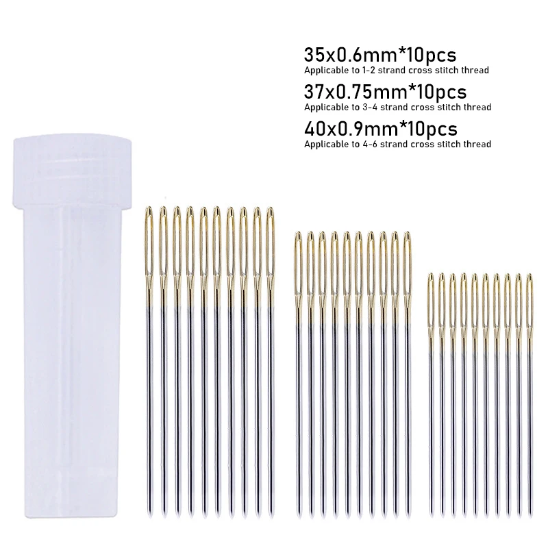 Leather Crafts Sewing Needle,Round Head Blunt Pint,Pointed Prism Sharp Tool  for Embroidery Stitching Gold Tail Big Eye Needles