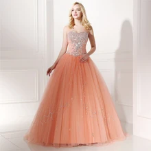 Персиковое Пышное Платье Длинные бальные платья тюль бисером на шнуровке сзади вечерные одежды без рукава Сладкие 16 Платья выпускного вечера вечерние