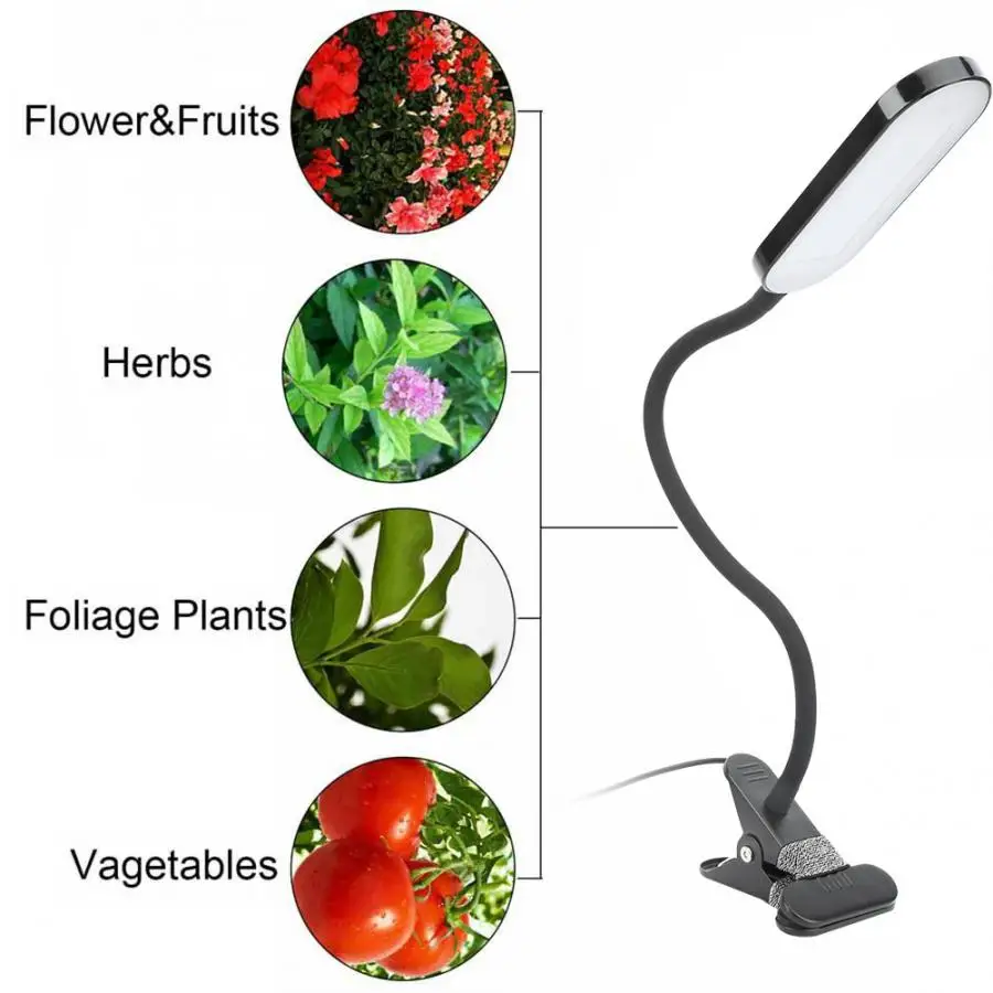 

Aquarium LED Lighting 5W Adjustable LED Plant Grow Light with Clip Base for Vegetable Flower Growing Lamp Clip Plant Light