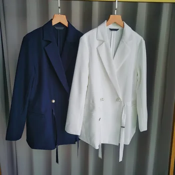 

2020 Early Autumn Women's Blazer Coat Pearl buckle drawstring lace-up lady Office Wear OL jacket Top Female Outwear Clothes
