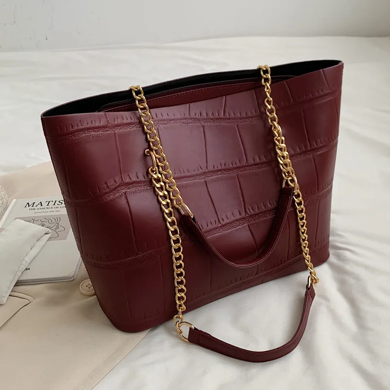 Luxury women big Tote PU Leather Trends Brand Designer female handbag  Travel chain Shoulder Bag large Capacity Shopping bags