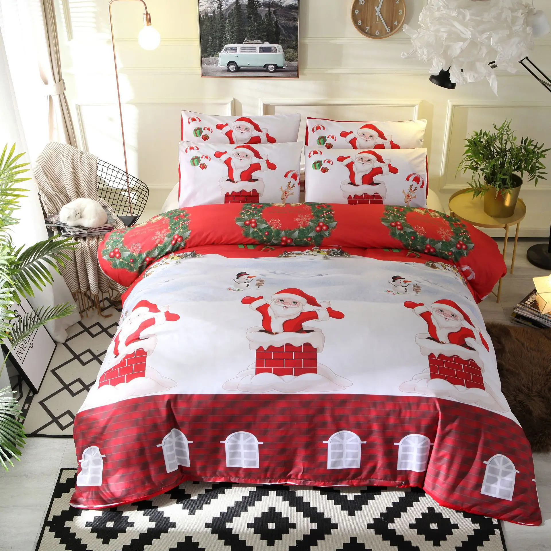 

2/3 pcs Christmas Festival Bedding Set Sanding Soft Thicken Quilt Cover Pillowcase Set King Queen Size Cartoon Duvet Cover