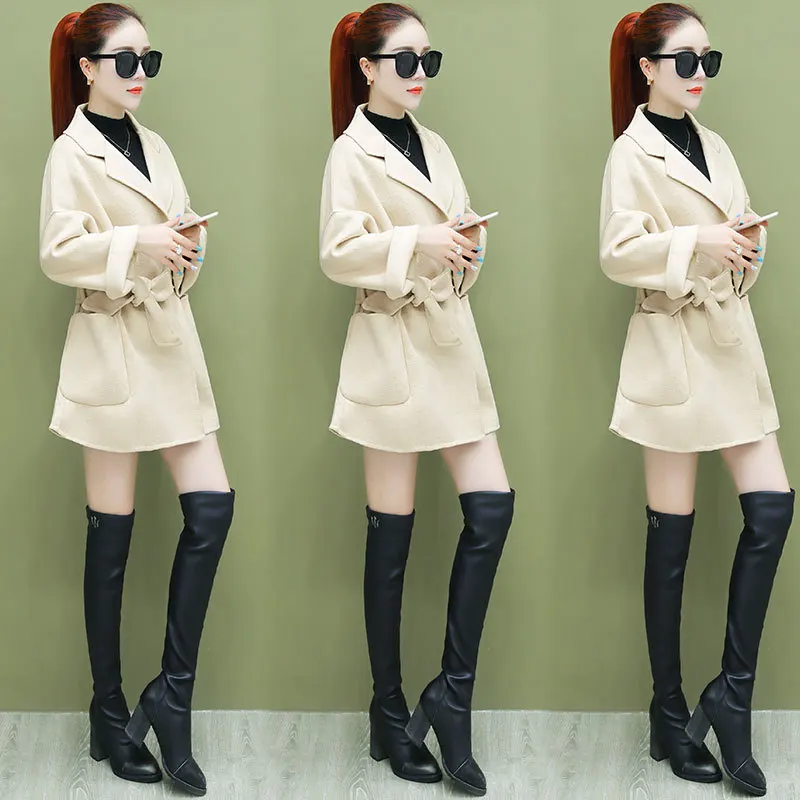 Beste 2019 Nieuwe Mid lange Wollen Jas vrouwen Klassieke Kasjmier Wol Blend Coat