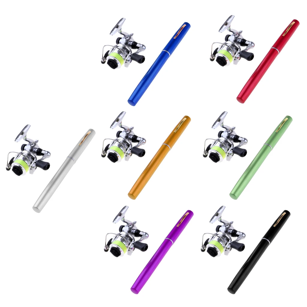 1.4M Pocket Collapsible Fishing Rod Reel Combo Mini Pen Fishing Pole Kit 7 Colors Pen Shape Folded Rod With Reel Wheel
