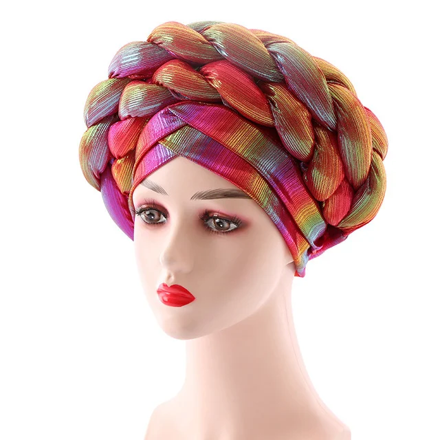 BUSHRA African Turban Cap Braided Aso Oke Gele Head Wrap Already Made Auto Headtie Nigerian Female Ready To Wear Hair Bonnet