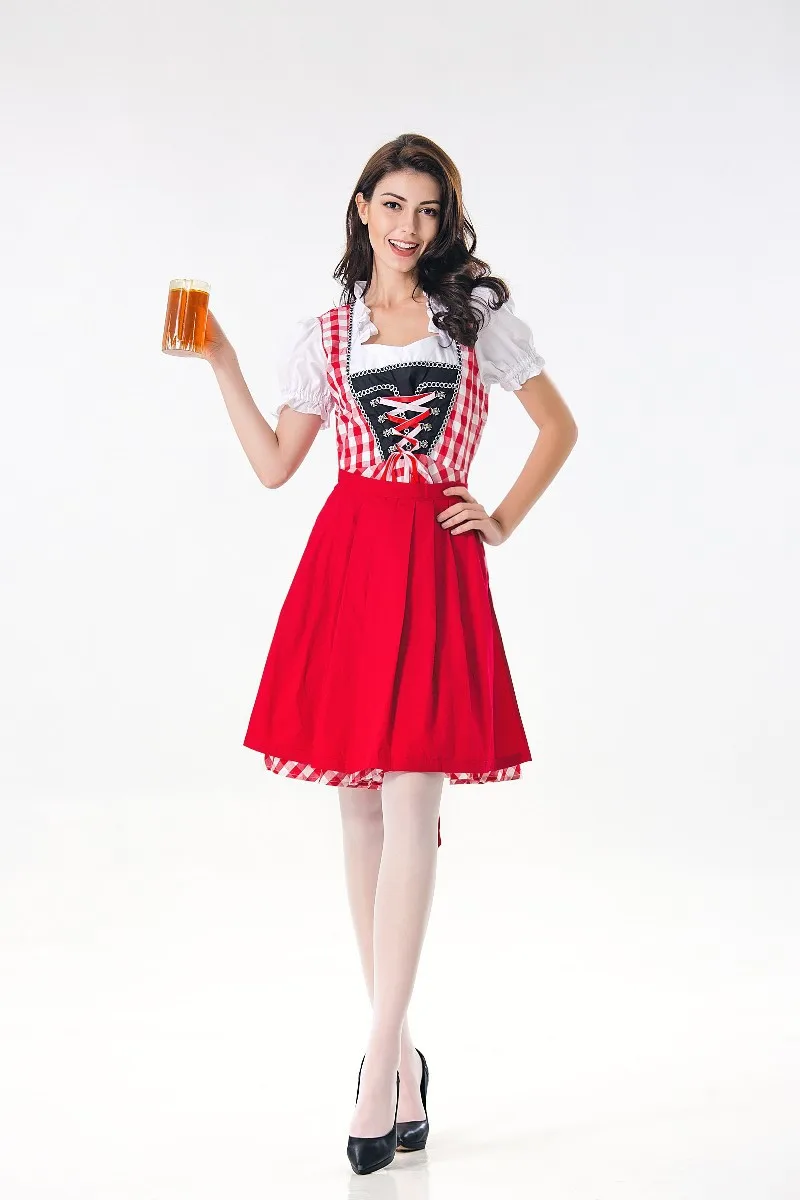 Немецкое Пиво oktoberfest девушка костюм женщины баварские Традиционные национальные костюмы бар официант красный хлопок клетчатое платье