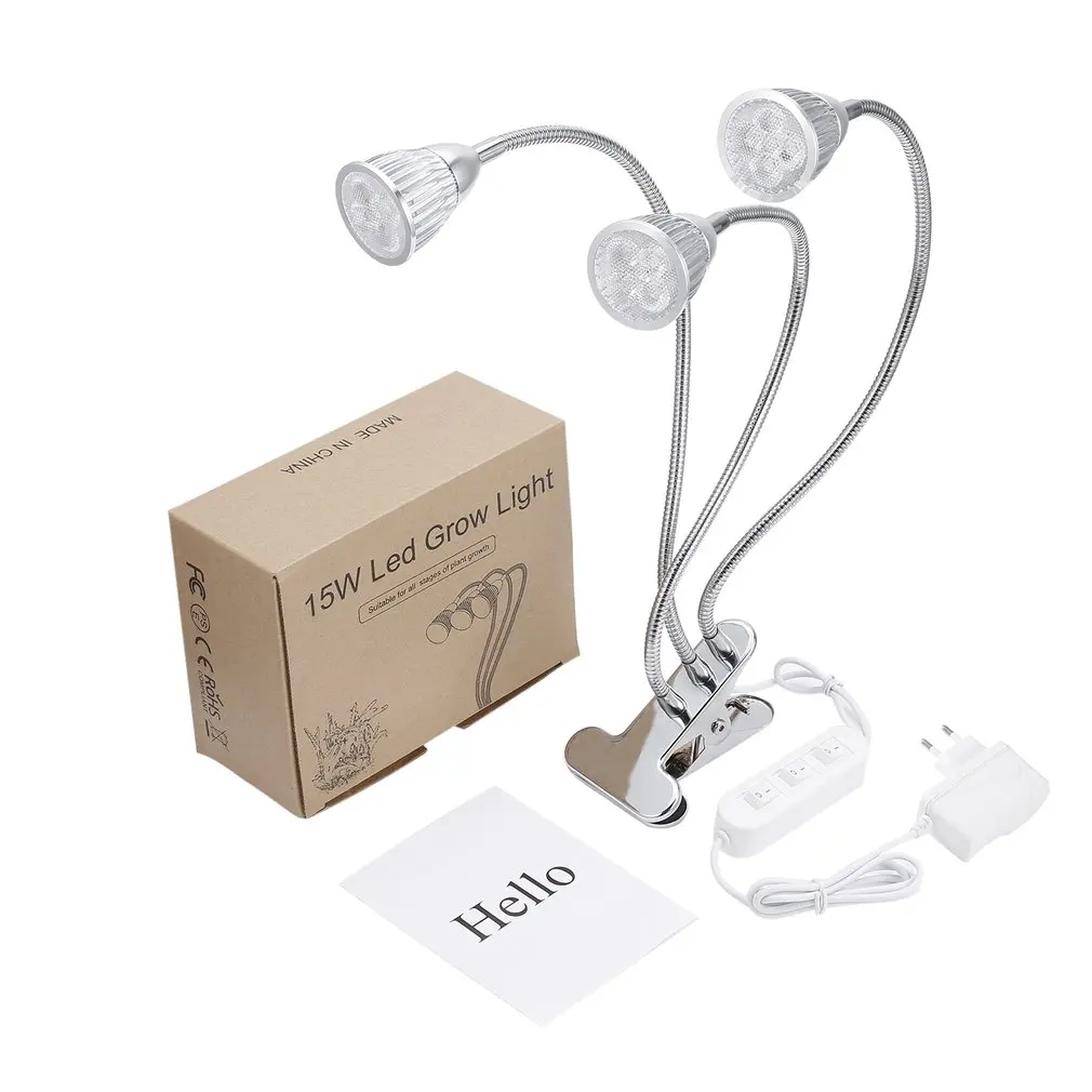 

LED Plant Grow Light Three-Head 15W Clip Grow Lamp with 360 Degree Flexible Gooseneck and Three Separate Control Switches