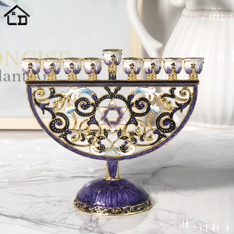 Канделябр с 9 веточками Ханука Менора иудаизм Звезда Давида эмалевые канделябры