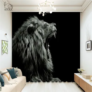 

Closeup Portrait Of An Asian Lion Bedroom Curtain Black White Blackout Curtains for Living Room Kitchen Ultra-thin Micro Shading