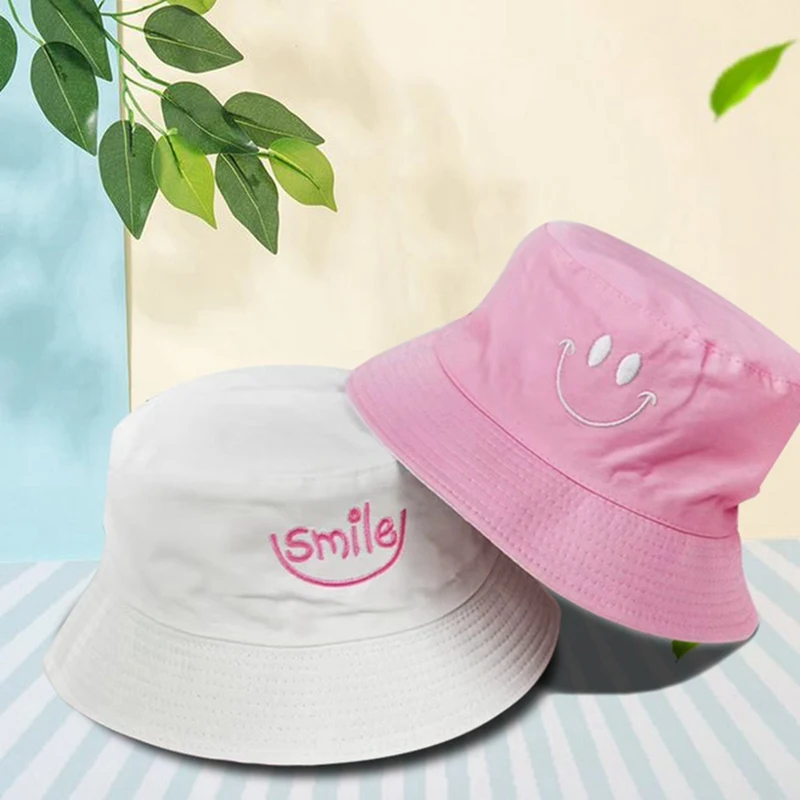 SMILE Bucket Hat Double Sided Bucket Hat Smiling face Unisex Fashion Bob Cap Hip Hop Gorro Men Summer Cap