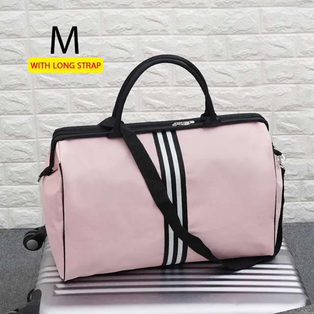 Women Overnight Weekend Fitness Bag Ladies Stripe Yaga Big Travel Bag Light Men Foldable Outdoor Bags Korean 2021 XA37WB Pink M strap