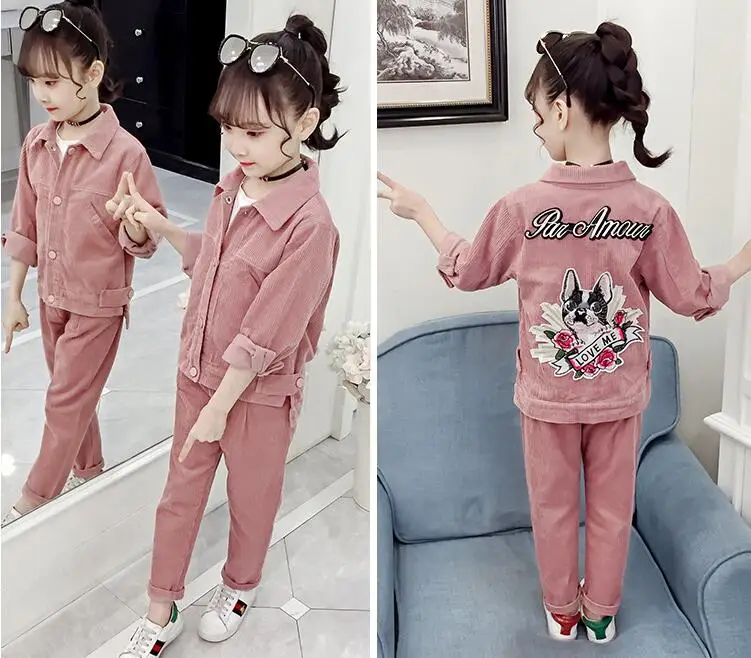 

Kid Casual Fashion Girl Clothing Set Corduroy 2Pcs Baby Toddler Girls Kids Overalls Jackets Coat+Pants Children Clothes Outfits