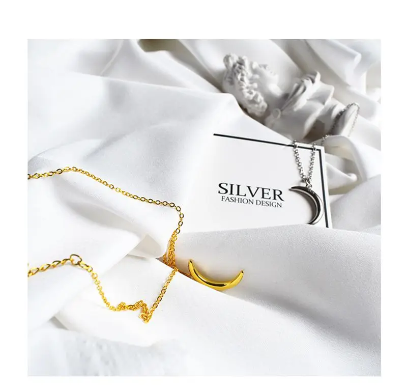 Silvology 925 серебро луна кулон ожерелье 24K золото стереоскопическая подвеска в виде полумесяца для женщин элегантные вечерние ювелирные изделия подарок