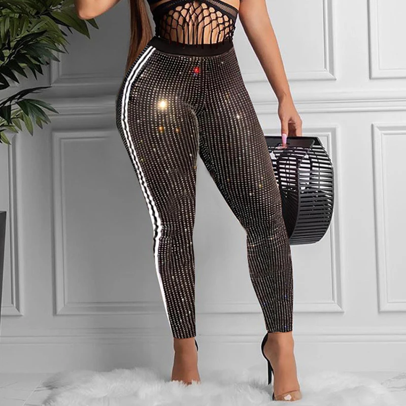 Women PENCIL Pants Capri Sequin Design Sparkly Trousers Striped Slim Bling Skinny Club Party Nightclub Streetwear Skinny Legging Women PENCIL Pants Capri Sequin Design Sparkly Trousers Striped Slim Bling Skinny Club Party Nightclub Streetwear Skinny Legging