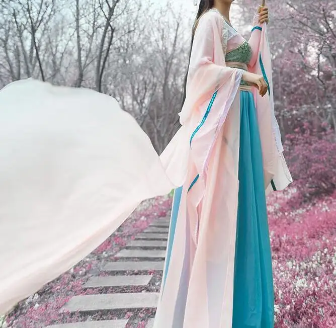 Розовый Стиль кино студия древнее элегантное платье феи для леди Hanfu сценический костюм винтажная драма группа одежда - Цвет: Розовый