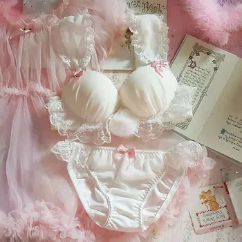 

Plus Size Women Underwear Set Lolita Ultra Thin Bra and Panty Set for Young Girls Lingerie Lace Bra Thong Set Intimates Japanese