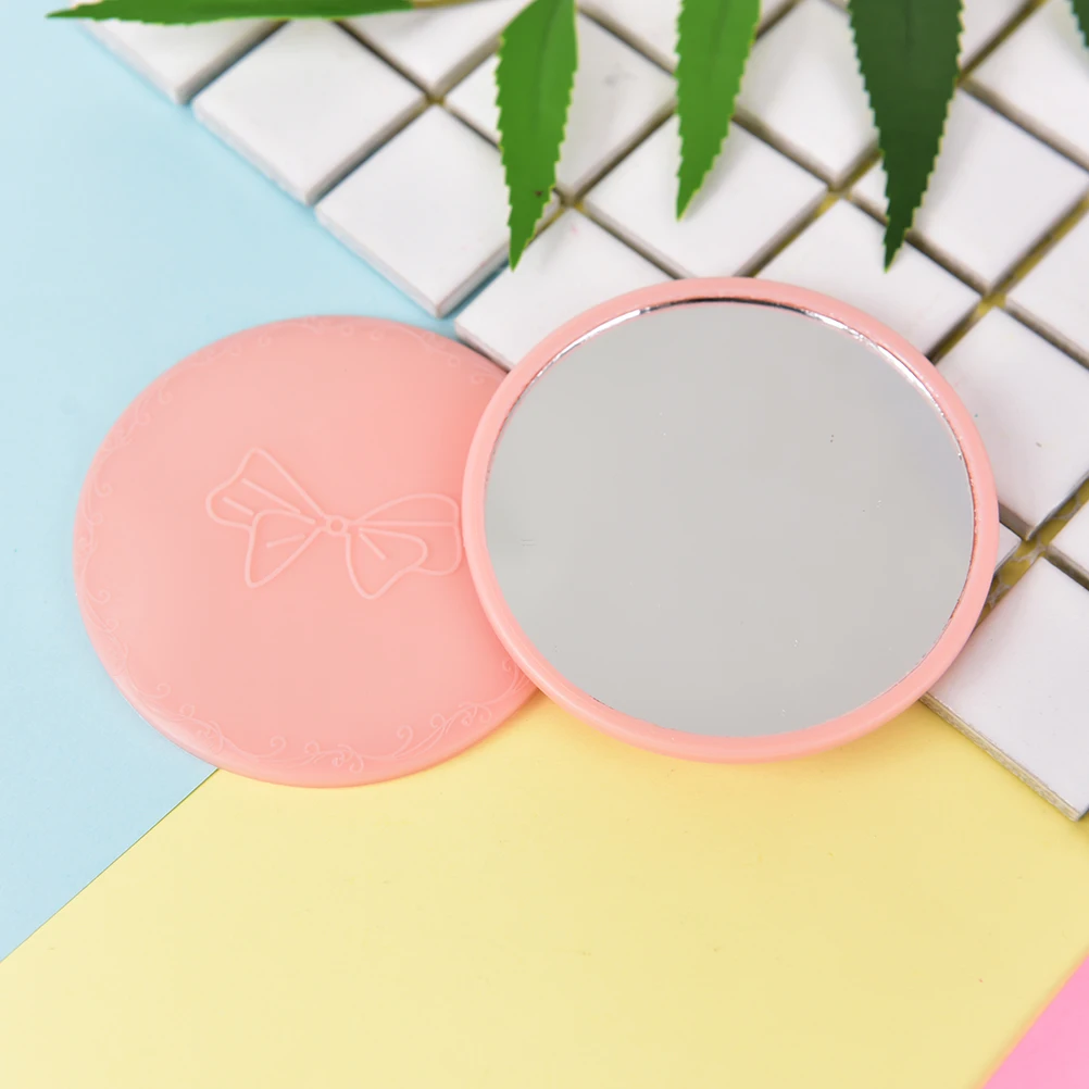 Pink Cute 1pcs Mini Pocket Makeup Mirror Cosmetic Compact Metal Mirrors Color Random Dia 7cm