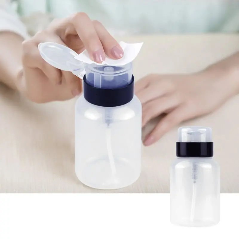 

200ml Clear Push Down Refillable Empty Bottle Lockable Press Pump Dispenser for Nail Polish Makeup Remover Container