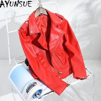 

AYUNSUE 2020 Red Leather Jacket Women Short Biker Jacket Women Korean Pu Leather Coat Spring Abrigo Mujer FM0213058 Pph456