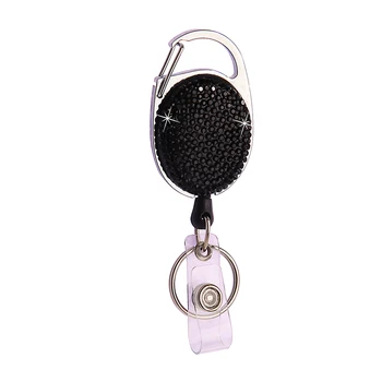 

Retractable Ellipse Badge Clips Rhinestone ABS Straps ID Cards Badge Holders Name Tags Work Badges Accessories (Black)