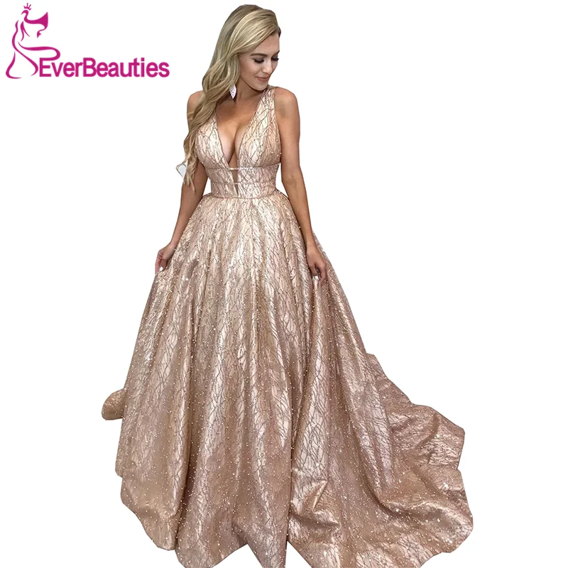 

Luxury Prom Dresses 2020 Tulle Sequins V-Neck Robe De Soiree Dubai Arabia Evening Gown A-Line Vestidos De Gala