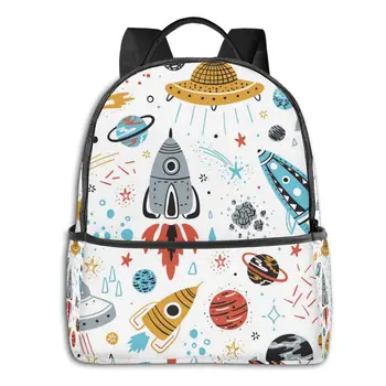 

Classical Simple Women Men canvas Backpacks School bag Cartoon Rockets Planets Stars Comets And UFOs Laptop Back pack travel bag