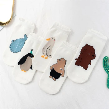 

Spring New Women Cotton Boat Sock Bear Penguin Cute Animal Ankle Socks Korean Version Short Casual Straight Gril Socks