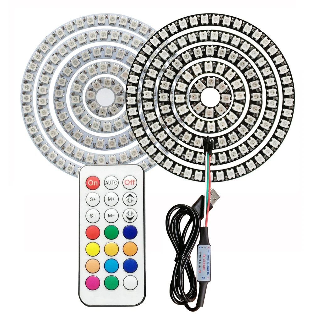 WS2812B LED Light Ring led modules led module led light 8/16/24/35/45LED 21Key Controller Kit WS2812 IC Individually Addressable USB Interface Connection DC5V